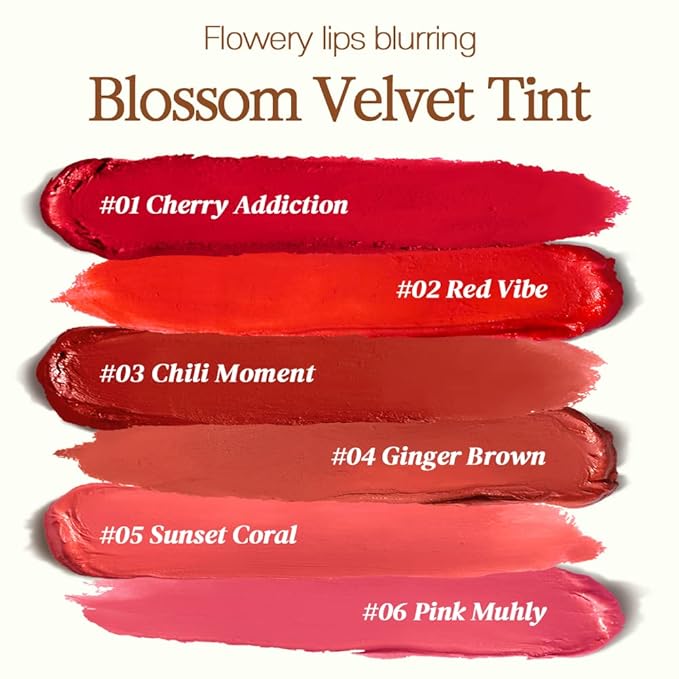 Bouquet Garni Blursome Velvet Lip Tint Red Vibe - Lip Stain Long Lasting Waterproof Korean Lip MakeUp Beauty Products - Smoother and Hydrating Lips with Rosehip Oil and Honey Extract