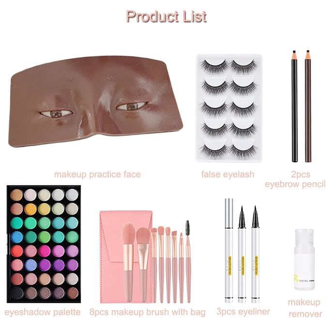 3D Realistic Makeup Practice Face Board Set With Kit for Professional Artists, Students and Beginners - Eyes and Eyeshadow Training Mannequin