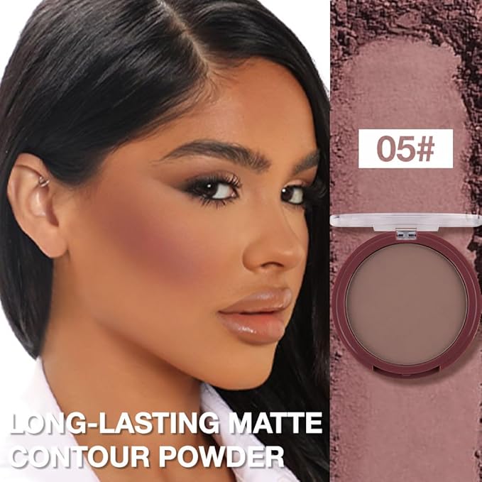 5-Color Matte Makeup Powder Compact, Long-Lasting Waterproof Foundation, Oil-Control, Non-Caking (5#, 1 Count (Pack of 1))