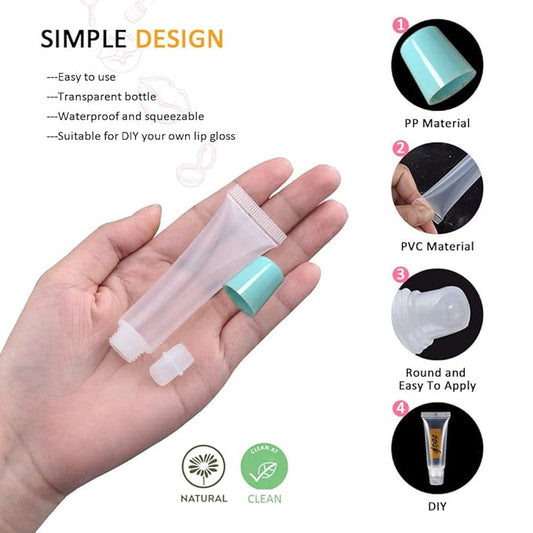 AMORIX 50PCS Lip Gloss Tubes 5ml Blue Cap Lip Gloss Containers Empty Lip Balm Tubes Refillable Squeeze Lipgloss Tubes + 2 x 20ml Syringes Tag Labels for DIY Lip Gloss Glitter