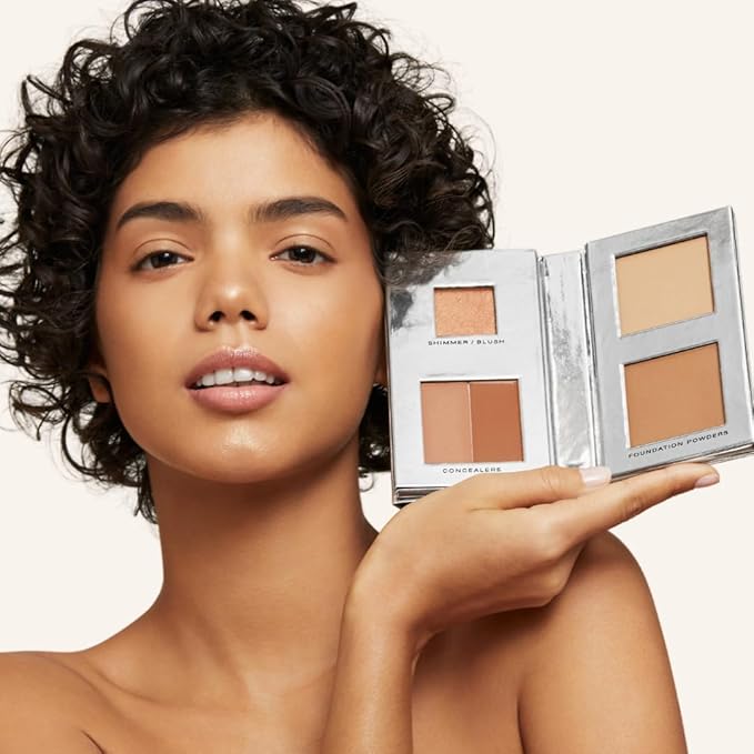 Woosh Beauty, The Fold Out Complexion Palette w/Secret Brush, Travel All in One Neutral Cream & Powder Kit, 4 in 1 Nested Makeup Brush (#3 Medium)