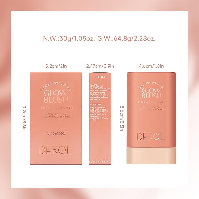 Blush Stick for Cheeks and Lips, On-the-Go Glow Blush, Hydrating Solid Cheek Tint, Multi-use Blush Makeup Stick, Tinted Moisture Sticks, Beautiful Natural Shades (01#Fleur)