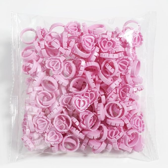 100 Pieces Lash Glue Rings, 2 in 1 Holder Open Ring(Simple Packaging)-(Pink Heart Shape)