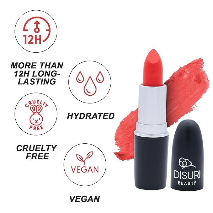 Matte Bullet Long Wear Lipstick - Vegan and Cruelty-Free - Smudge and Waterproof Matte Lipstick with Moisturizing Formula - All Day Comfort - (Fiery Coral #10)