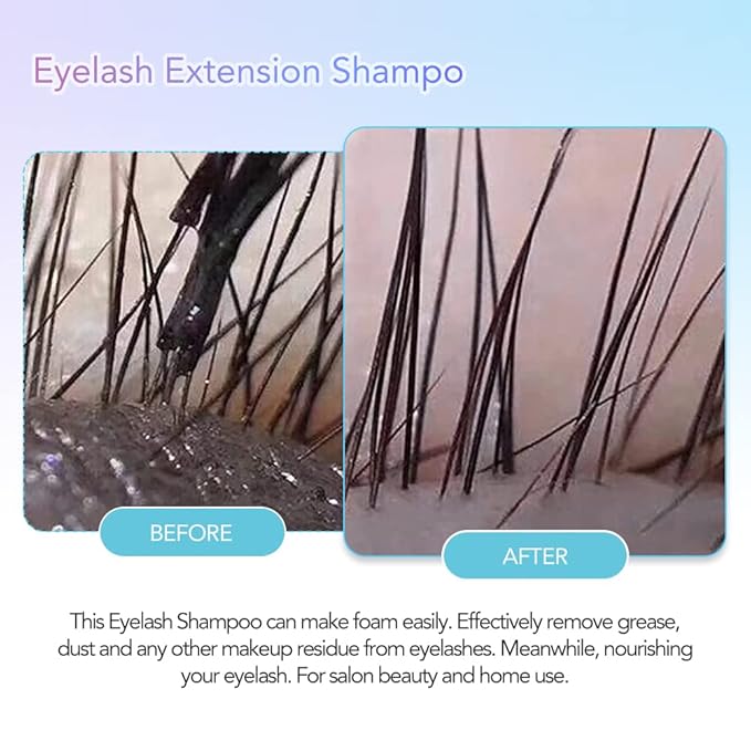 Eyelash Extension Cleanser Lash Shampoo Eyelash Extension Shampoo Lash Bath Cleaning Kit for Eyelash Care, Paraben & Sulfate Free for Salon Home Use (Bubble Gum 600ml)