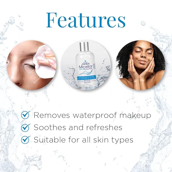 Body Drench 3-in-1 Micellar Water Makeup Remover, Facial Cleanser & Hydrating Water for Sensitive Skin, Removes Waterproof Makeup, 8.5 fl oz