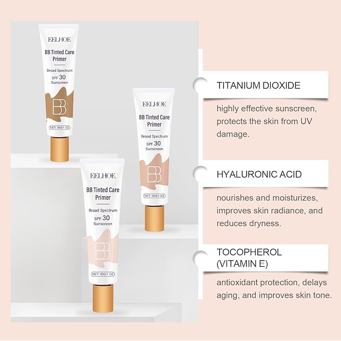 2Pcs BB Blur Tinted Moisturizer SPF 30,BB Tinted Care Primer, BB Cream Tinted Moisturizer,Hydrates & Smooths Your Skin. (Wheat)
