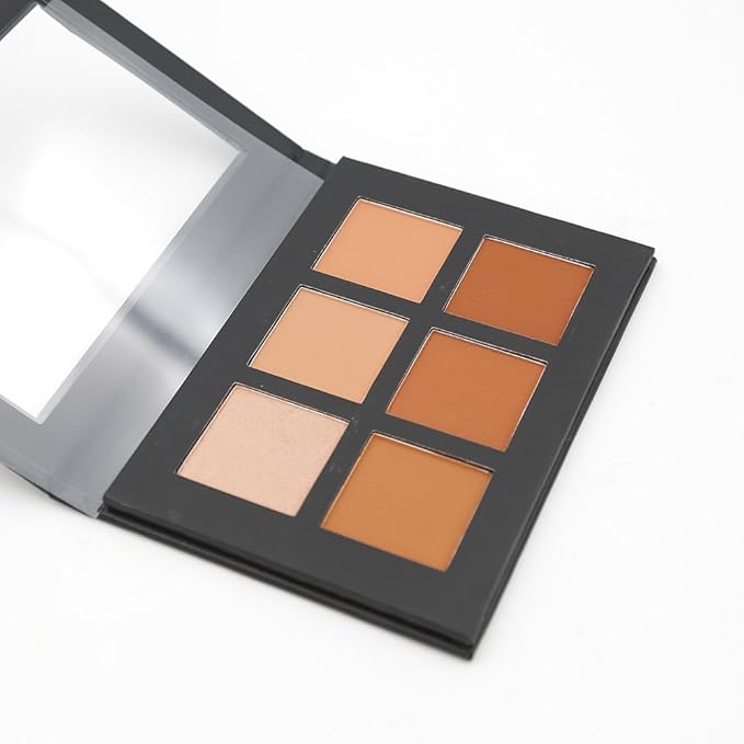6 Color Contour Powder Kit Foundation Palette Contouring Makeup Kit Highlight Dramatically Sculpt Enhance Features (Deep)