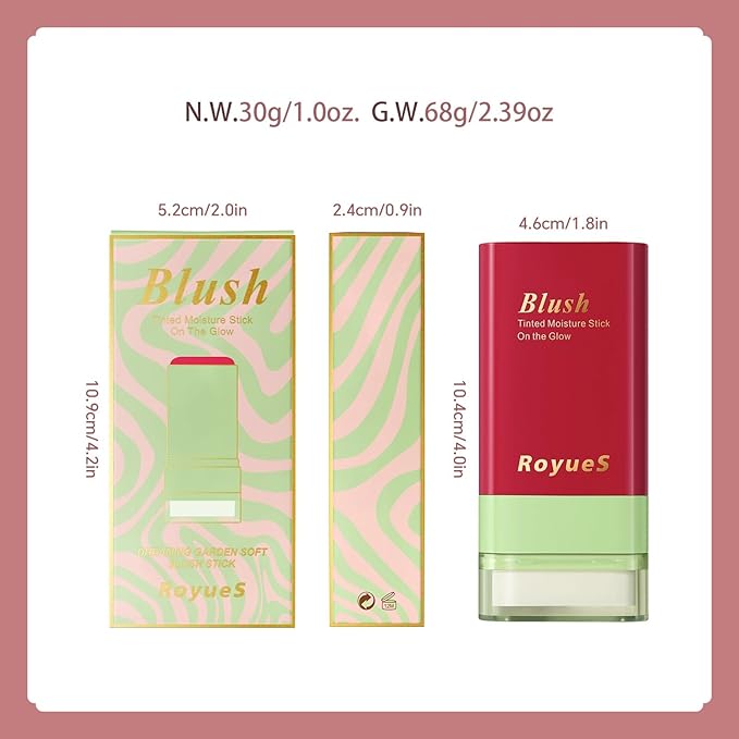 Blush Stick for Cheeks and Lips with Built-In Blending Sponge, On-the-Go Glow Blush, Hydrating Solid Cheek Tint, Multi-use Blush Makeup Stick, Tinted Moisture Sticks (Color:02#Coral Orange)