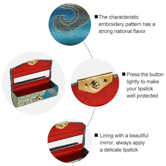 Comicfs Lipstick Case 3pcs /Set Lipstick Case with Mirror, satin Silky Fabric with Gorgeous Design, Random Assorted Colors, Jewelry Box