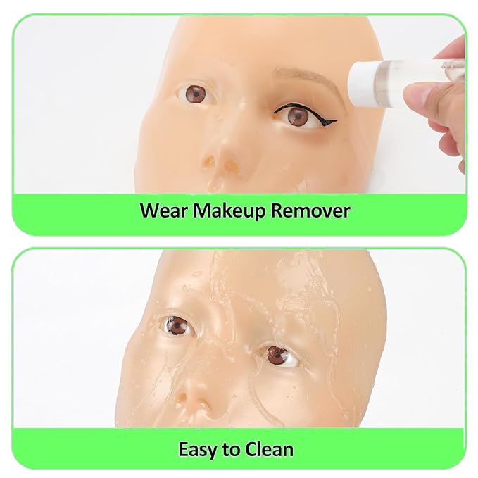 3D Makeup Practice Face – Realistic Makeup Mannequin Face with Human Hair, Ideal for Beginners & Enthusiasts to Improve Skills