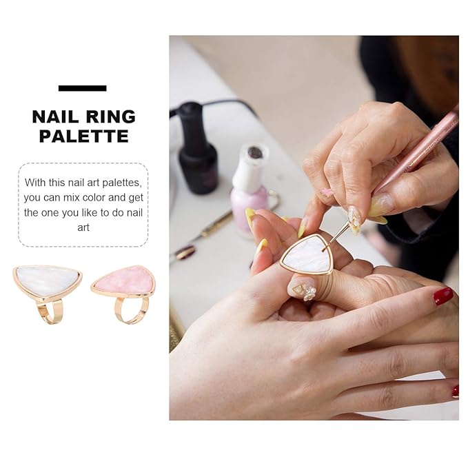 2pcs Shell Ring Palette Cream Makeup Palette Marble Nail Finger Ring Plate Nail Art Accessories Manicure Ring Nail Art Ring Makeup Palette for Foundation White Resin Mix Gel Miss