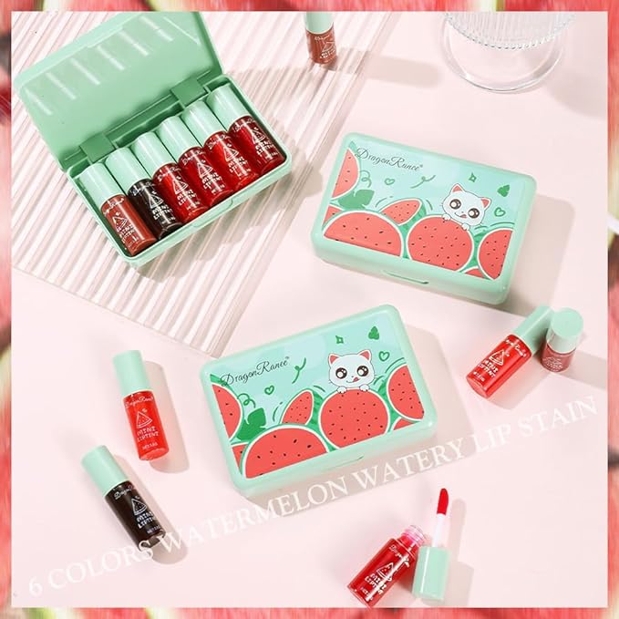 6 Colors Lip Tint Stain Set,Fruity Lip Tint Gloss,Korean Lip Tint Lip Stain Plumping Lip Gloss Mini Liquid Lipstick,Multi-use Lip and Cheek Tint,Long lasting Non-Stick Cup Lip Color Makeup