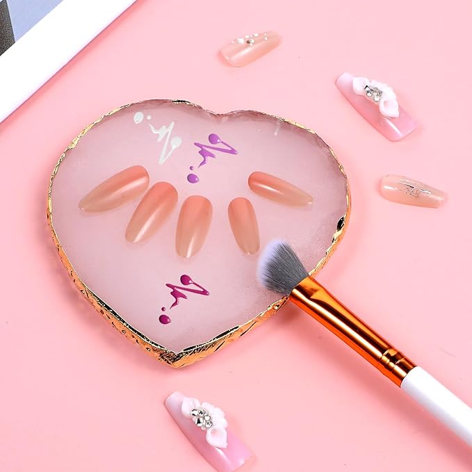 Resin Nail Art Palette, Heart Nail Palette, Nail Pallet for Nail Art with Gold Edge, Pink Nail Polish Tray, Nail Polish Mixing Plate for Nail Art Display Cosmetic Mixing