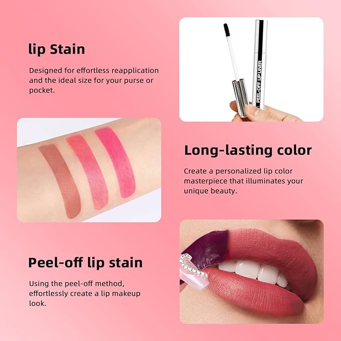 3 Colors Peel off Lip Stain Tattoo, Peel off Lip Liner Tattoo Matte Finish Lip Stain, Colors Change Lip Gloss Long Lasting Waterproof Plump Lip Makeup Gift for Women