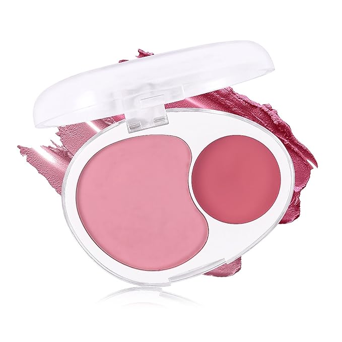 Dual-Tone Face Blush Palette for Cheeks - Waterproof, Long-Lasting, Satin Finish, Creamy Texture, Sculpting, All Skin Tones, Squalane, Highlighting, for Home, Travel, Makeup 2 Tone Tint 3#
