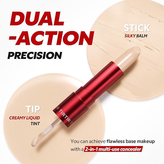 TIRTIR Glide&Hide Blurring Concealer - Creamy texture, Conceals dark circles and wrinkles, Dual formula (liquid tip & balm stick), Long-lasting wear, Korean Makeup, #3W, 0.28 Oz