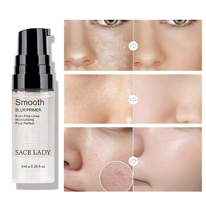 SACE LADY Face Setting Powder & Full Cover Foundation Concealer & Smooth Primer & Sponge, Waterproof Last Poreless Blurring Undereye Makeup Set 5Pcs