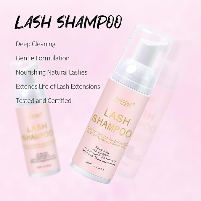 EMEDA Lash Shampoo Kit 2.02 fl oz Lash Cleaning Kit with Rechargeable Fan Dryer/Brush/Rinse Bottle, Oil-free Cleanser Wash for Extensions & Clusters & Natural Lashes, Cleaner for Eyelash Care(Blue)