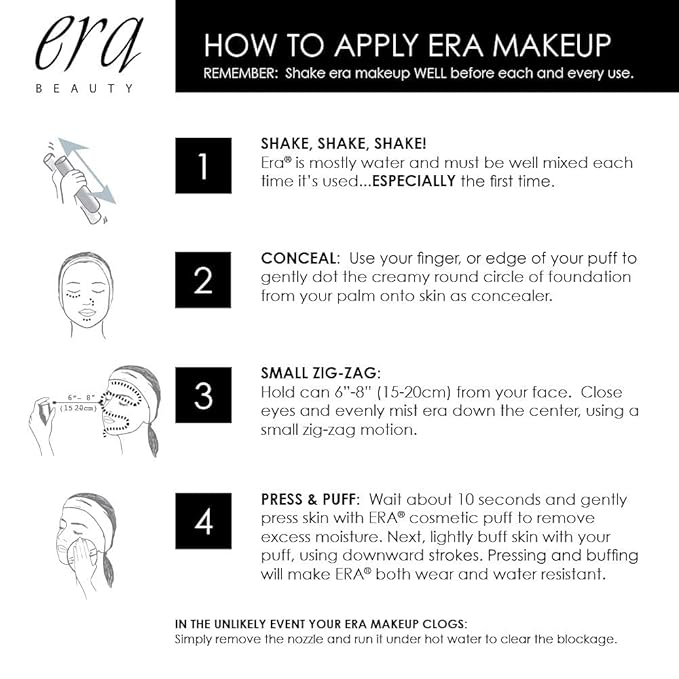 ERA Beauty Essentials Airbrush Makeup Collection (Era Face spray on Foundation - R8 Amber + Era Primer + Sponge)