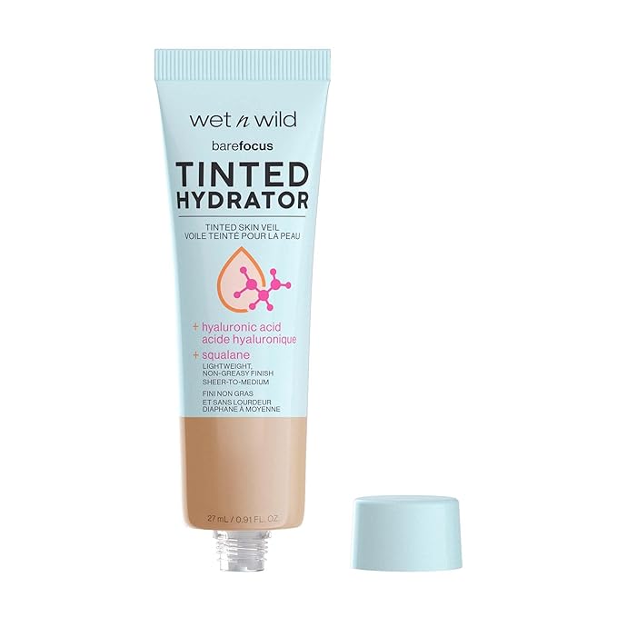 wet n wild Bare Focus Tinted Hydrator Matte Finish, Medium Tan, Oil-Free, Moisturizing Makeup | Hyaluronic Acid | Sheer To Medium Coverage