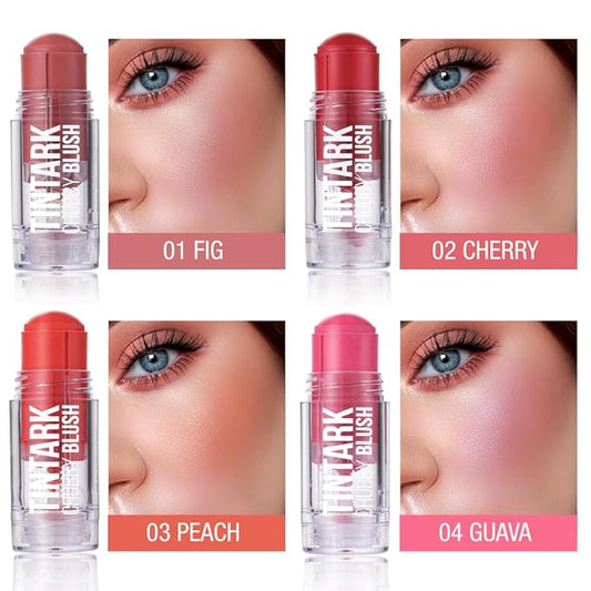 Chubby Cream Blush Stick for Face Cheek Lip Eye, Light Translucent Color for Fair Skin, Velvet Mousse Texture, Natural Pink Magenta Peach Red Matte Makeup Blusher, Vegan Cruelty Free