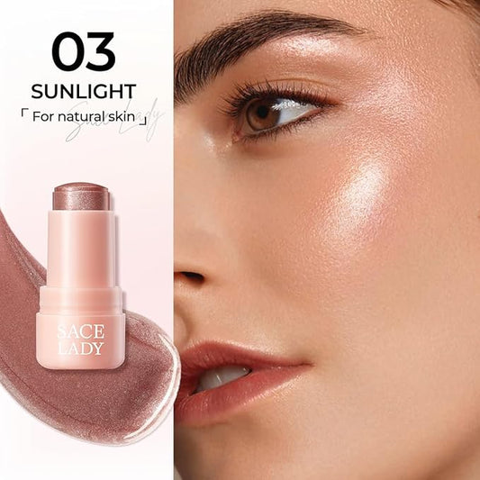 SACE LADY Jelly Highlighter Stick, Face Glow Sticks with Watery Radiant Finish, Easy Blend & Long Lasting, Multi-Use Cream Highlighter Makeup 3 Colors (03 SUNLIGHT, 1pc)