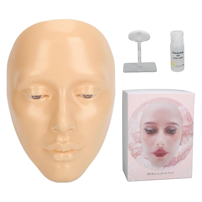 TRISAR Silicone Full Face Mannequin, Removable Eyes Reusable Makeup Mannequin Face for Eyelash for Beginners (White)
