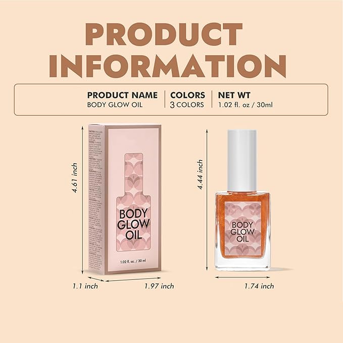Shimmer Body Oil, Body Luminizer 3 Colors Hydrating Body Shimmer Oil Sparkle and Shine Hydrating and Nourishing Body Glitter Oil 1.05 Floz