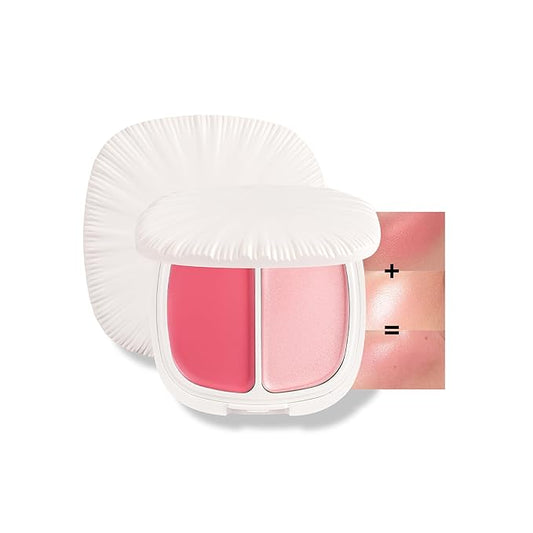 2 in 1 Pearl Cream Blush Highlights, Buildable & Blendable Face Makeup for Cheeks, Lightweight Soft Long-lasting Blusher for Girls & Women, Blush+Highlight+Eyeshadow, #01