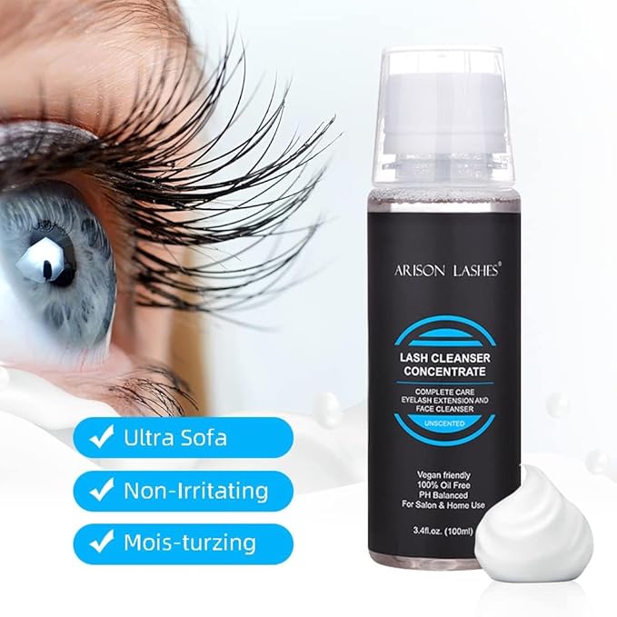 ARISON LASHES Lash Shampoo Concentrate for Lash Extensions Eyelash Cleanser Concentrate Oil-Free Eyelash Extension Shampoo with Salon Home Care(100ML Unscented)