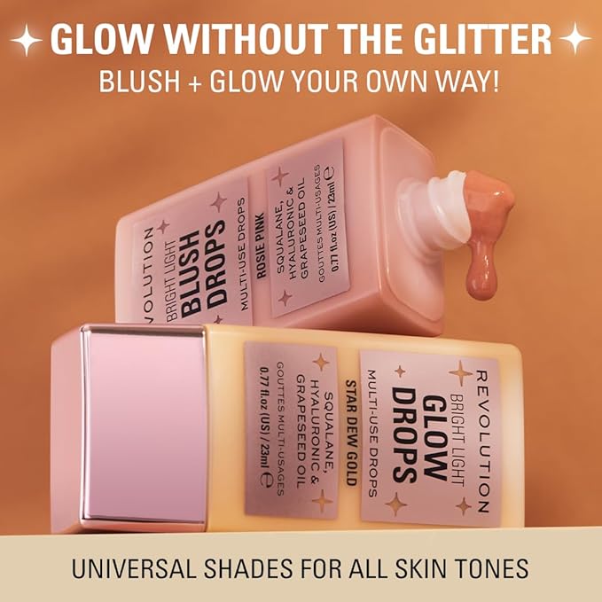 Revolution, Bright Light Glow Highlighter Drops, Liquid Highlighter for Face, Infused with Hyaluronic Acid, Vegan & Cruelty-Free, Star Dew, 0.77 fl oz