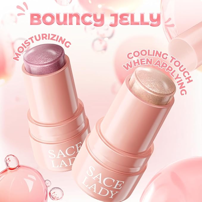 SACE LADY Jelly Highlighter Stick, Face Glow Sticks with Watery Radiant Finish, Easy Blend & Long Lasting, Multi-Use Cream Highlighter Makeup 3 Colors (03 SUNLIGHT, 1pc)
