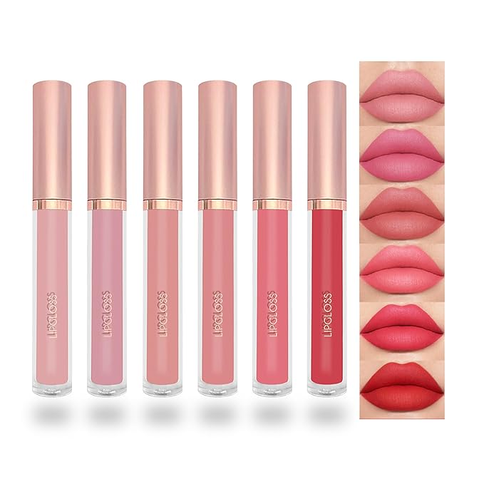 6 Colors Lip Tint Stain Set,Mini Liquid Lipstick Moisturizing Long Lasting Plumping High Pigmented Lip Gloss Set,Lightweight Non-Stick Cup Matte Lipstick for Waterproof Cheek and Lip Tint Makeup E