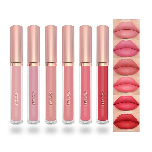 6 Colors Lip Tint Stain Set,Mini Liquid Lipstick Moisturizing Long Lasting Plumping High Pigmented Lip Gloss Set,Lightweight Non-Stick Cup Matte Lipstick for Waterproof Cheek and Lip Tint Makeup E