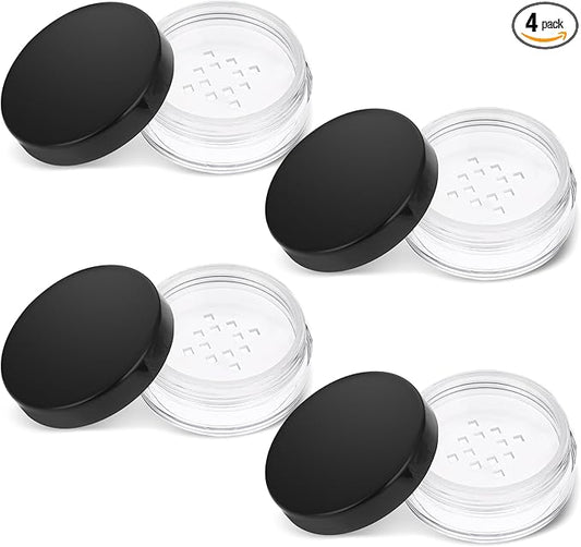 10 ml/ 0.34oz Refillable Loose Powder Container 4PCS Plastic Loose Powder Compact Container DIY Empty Makeup Powder Travel Container Case with Elasticated Net Sifter