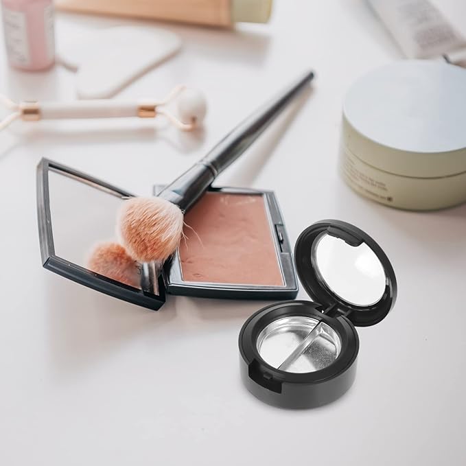 Mobestech Eyeshadow Pallets 4Pcs 3Grid Empty Makeup Eyeshadow Boxes Round Balms Storage Case Travel Containers Empty Cosmetics Makeup Sample Containers for Women Black Eyeshadow