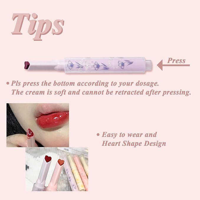 KWOLYKIM 2 Colors Jelly Lipstick & Matte Lipstick, Heart shaped Lip Stain Love Tinted Lip Balm and Velvet Creamy Lip Glaze Hydrating Long lasting Glossy Moisturizing Plumping Lip Makeup