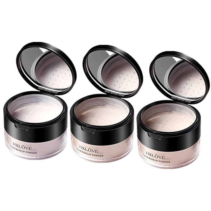 HXLOVE 3PCS Loose Setting Powder - Oil Control, Waterproof Formula for Long-Lasting Matte Finish, Flawless & Shine Look for All Skin Types