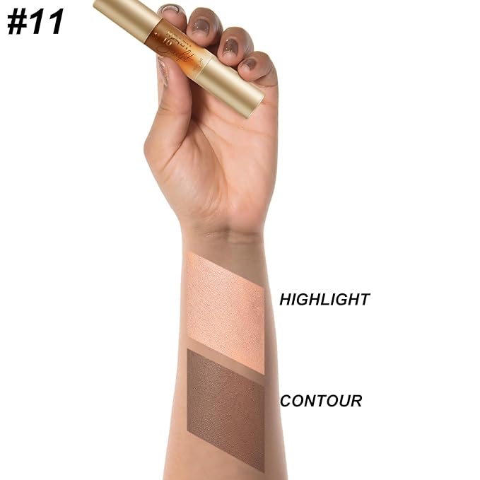 FOCALLURE 2 in 1 Cream Bronzer and Highlighter Stick,Non-greasy & Non-drying Contour Pencil,Easy to Create a Natural Matte Finishing,Long Lasting & Waterproof Face Brighten Make up Pen,SILKY CHOCOLATE