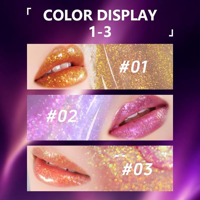 CHARMACY Aurora Chameleon Moisturizing Lip Gloss, MultiColor Shifting Shimmer Lip Gloss, Hydrating Non-Sticky Formula Glitter Lip Glaze, Easy to Apply, Long-Lasting, High-Shine Sheer Finish #04