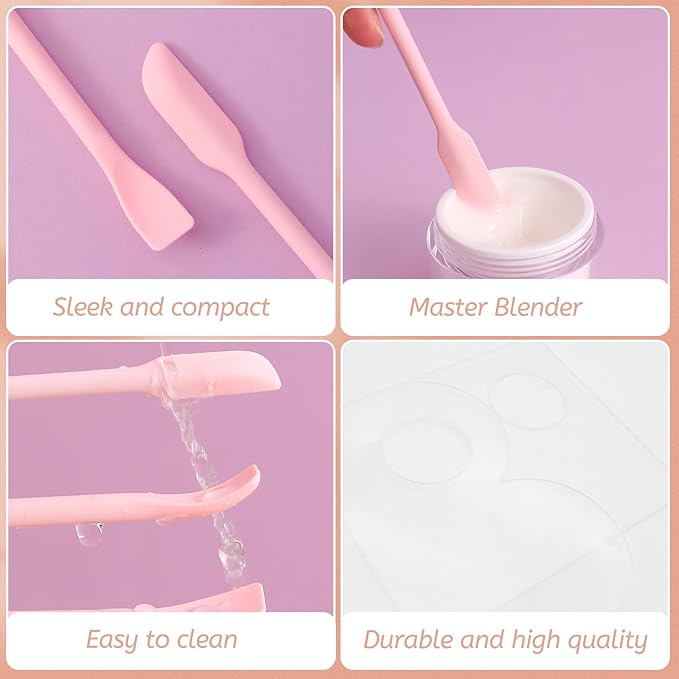 Makeup Mixing Palette Spatula Set, 2PCS Mini Acrylic Makeup Palette & 2PCS Silicone Skincare Spatula, Cream Foundation Palette for Mixing & Save Cosmetics (Blue,Circle+Butterfly)