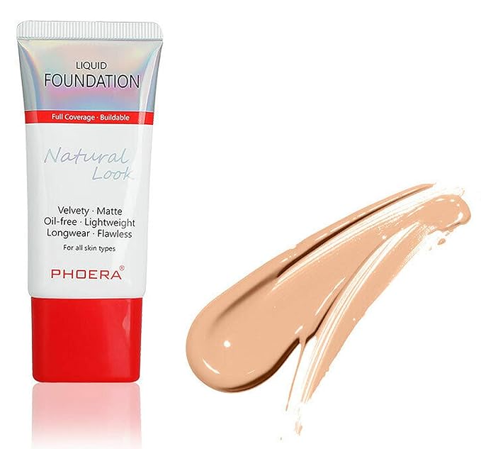 AQUAPURITY PHOERA Full Coverage Foundation New Formula Waterproof Long Lasting Oil Free Velvet Matte Liquid Foundation for Oily Skin Flawless Makeup Base Cream Concealer (103 Warm Peach)