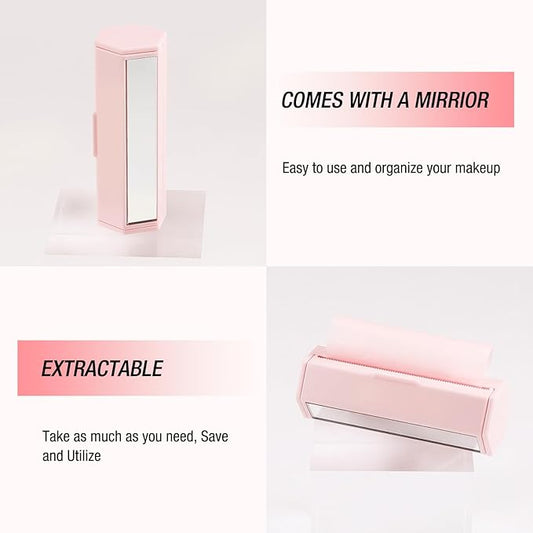 Boobeen Oil Blotting Sheets for Face, Oil Control Film, Absorbing Paper for Oily Skin, Rolled Tissue with Small Side Mirror,Easy Take Out Design