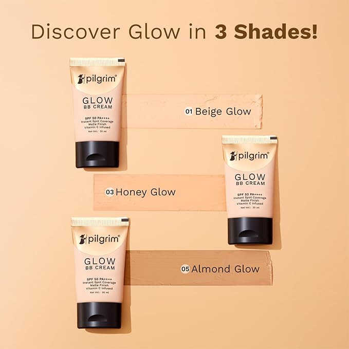 Beige Glow 3-In-1 Natural Bb Cream Medium Coverage For All Skin Types Spf 50 Pa++++ With Niacinamide, Hyaluronic Acid & Vit C - 1.01 Fl Oz (30ml), Pack Of 1