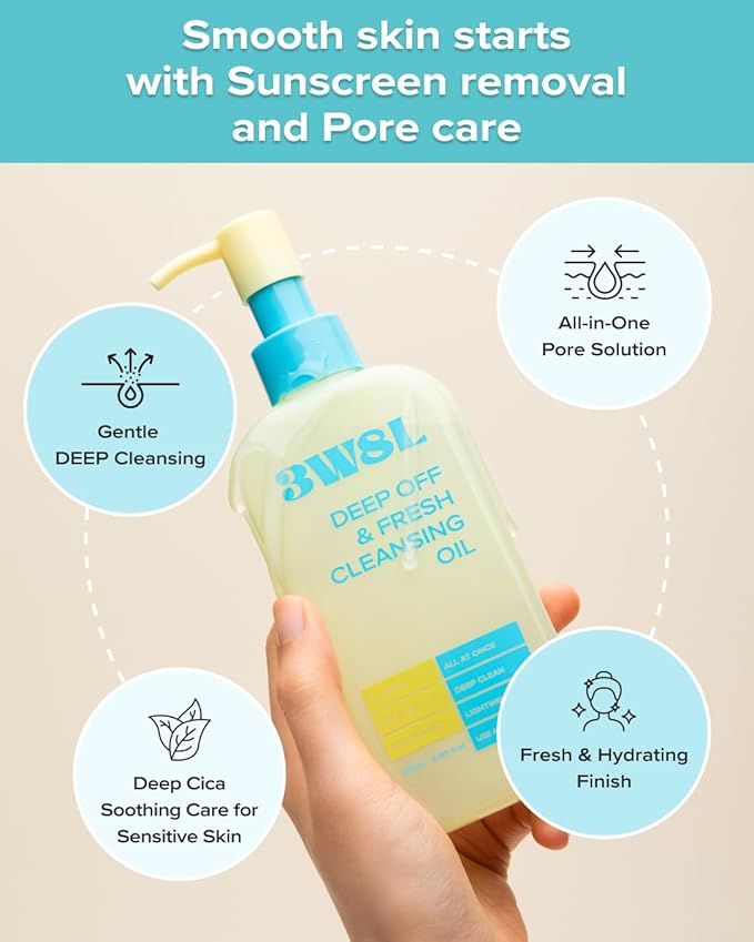 3W8L Deep Off & Fresh Cleansing Oil, Sunscreen remover, Oil Cleanser for Face, Jojoba oil, Deep cleansing, Make up blackhead pore remover, korean skin care, zero irritation on eyes