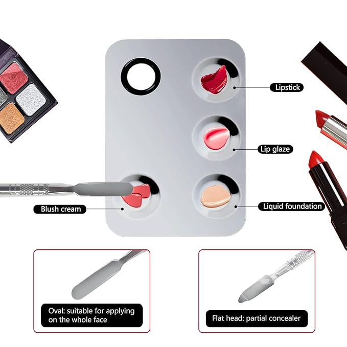 Upgrade Mixing Makeup Palette, Stainless Steel Palette With Spatula Tool for Mixing Cosmetic and Pigment, Nail-art