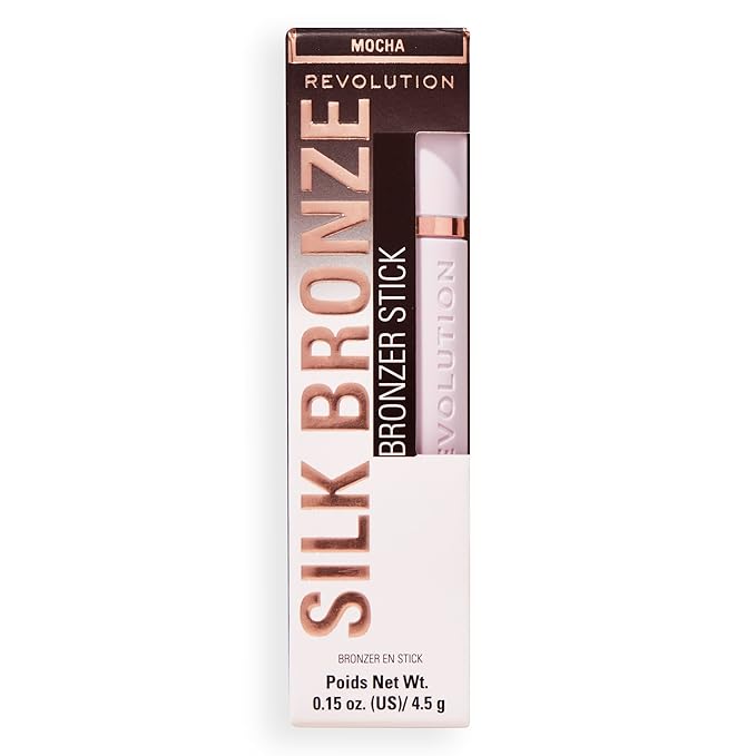 Revolution, Skin Silk Bronzer Stick, Buildable Color for Cheek, Eye, & Lip, Cream-to-Powder Formula, Vegan & Cruelty-Free, Deep Mocha, 0.15 oz