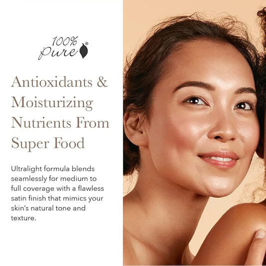 100% PURE 2nd Skin Lightweight Serum Foundation Anti-Aging Face Makeup - Blendable Coverage Liquid Hydration Boost for Soft Plumped Up Glow, Vegan Shade 5 (Neutral w/Peachy Undertone) - 1.18 Fl Oz