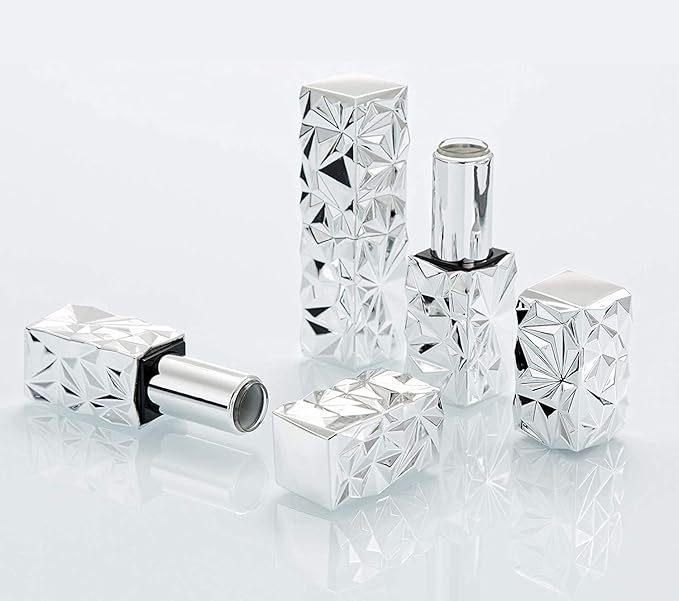 5 Packs 12.1mm Square Empty Lipstick Tubes Diamond Lip Balm Tube Container DIY Refillable Cosmetics Bottles with Magnetic Cap Beauty Packaging Bottle Holder Makeup Tool for Women Girl,Silver
